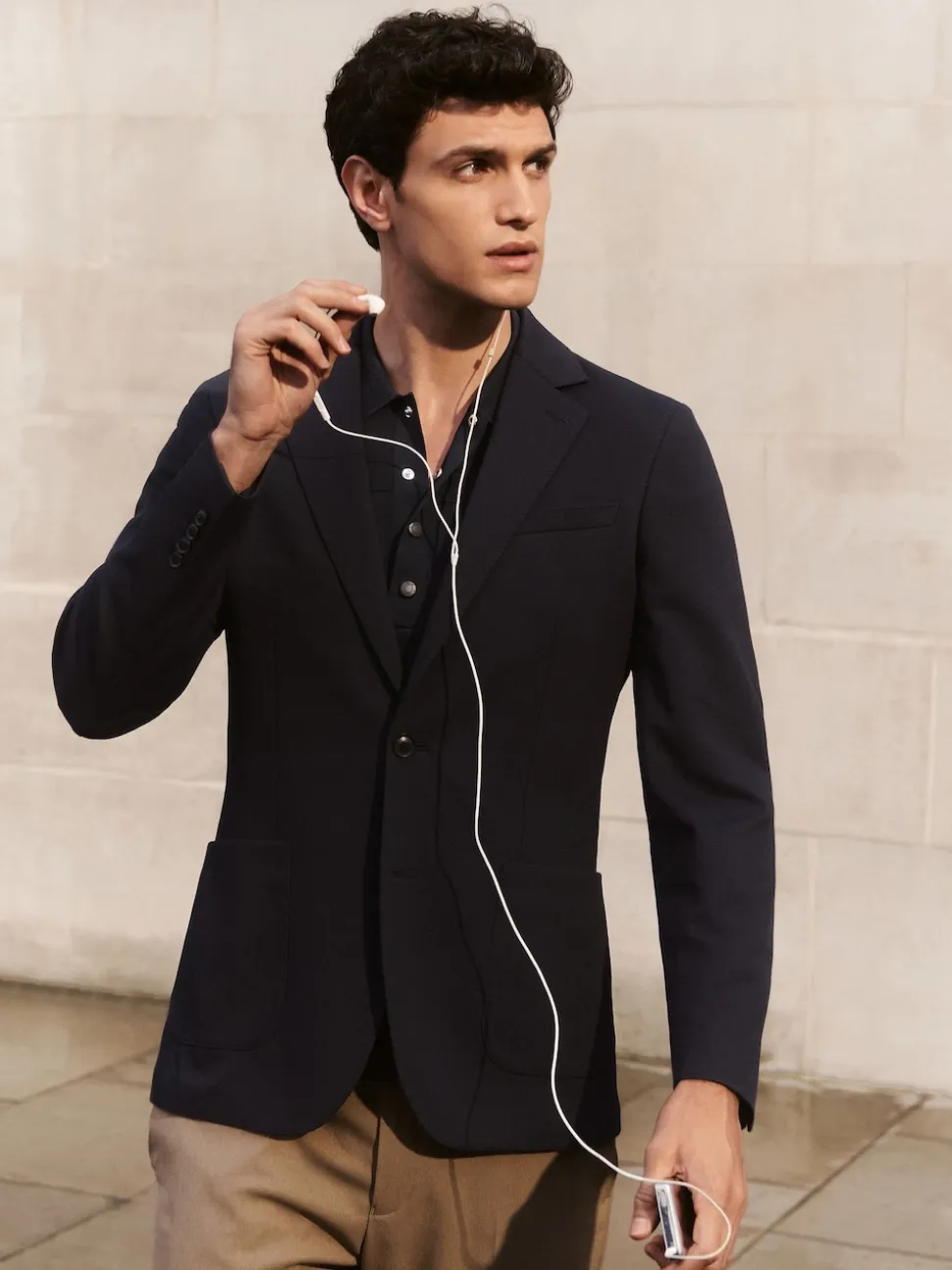 Reiss Navy Gerrard Single-Breasted Jersey Suit Blazer Tailored-Fit