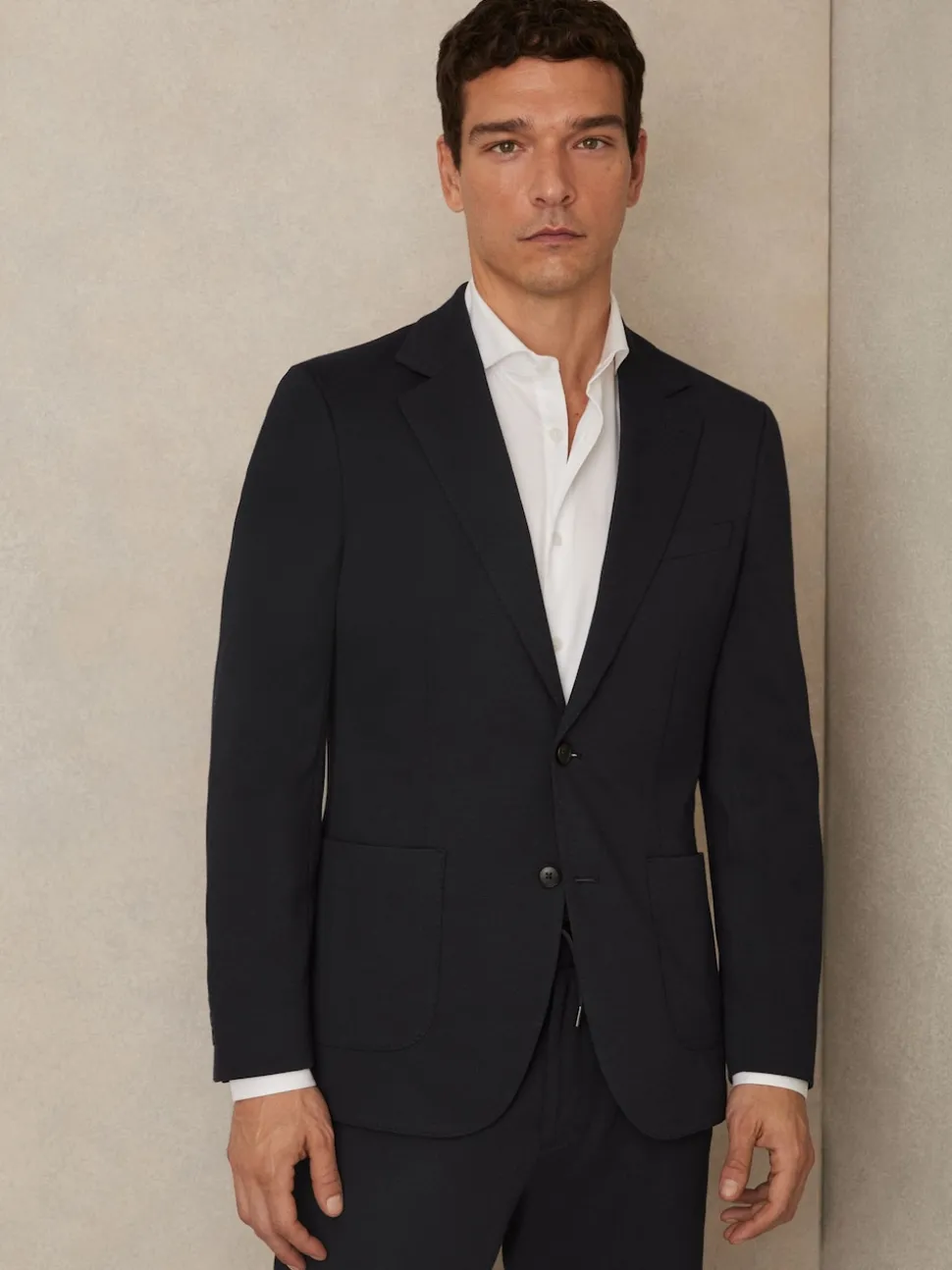 Reiss Navy Gerrard Single-Breasted Jersey Suit Blazer Tailored-Fit