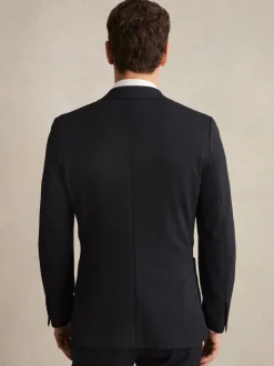 Reiss Navy Gerrard Single-Breasted Jersey Suit Blazer Tailored-Fit