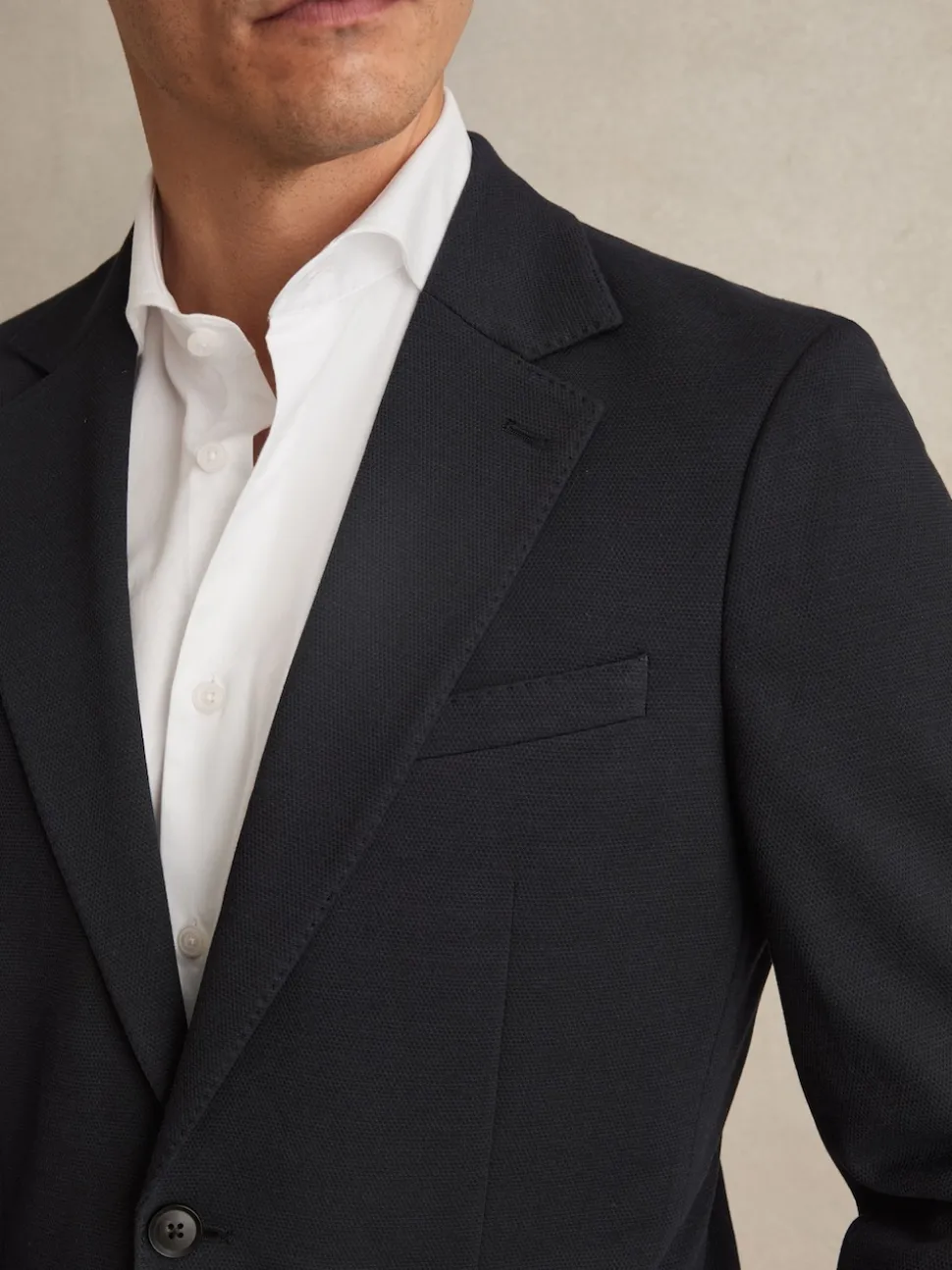 Reiss Navy Gerrard Single-Breasted Jersey Suit Blazer Tailored-Fit