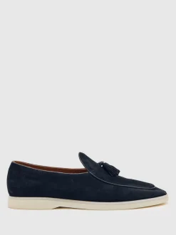 Reiss Navy Harrison Suede Tassel Loafers