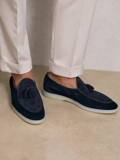 Reiss Navy Harrison Suede Tassel Loafers