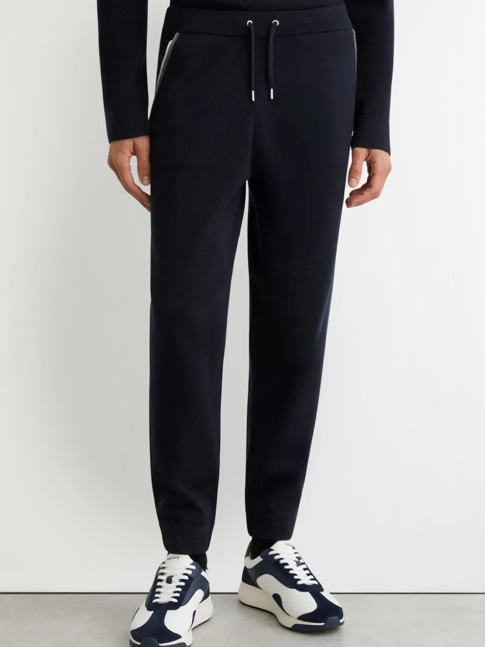 Reiss Navy Hillside Merino Wool Tipped Drawstring Joggers