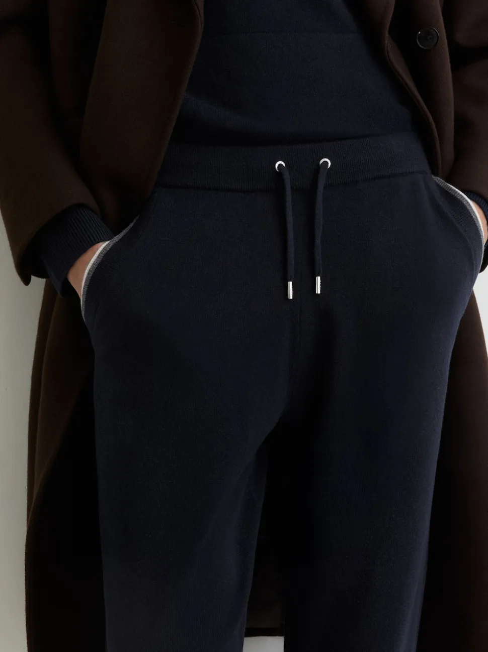 Reiss Navy Hillside Merino Wool Tipped Drawstring Joggers