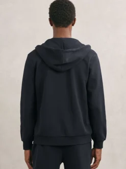 Reiss Navy Howel Cotton-Blend Zip-Through Hoodie