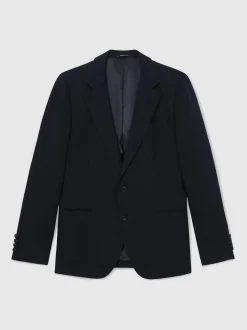 Reiss Navy Kin Single Breasted Linen Blazer Tailored-Fit