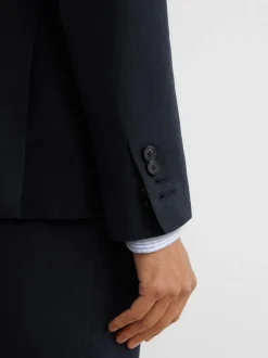 Reiss Navy Kin Single Breasted Linen Blazer Tailored-Fit