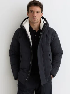 Reiss Navy Klause Fleece-Lined Hooded Puffer Jacket