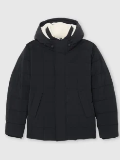 Reiss Navy Klause Fleece-Lined Hooded Puffer Jacket