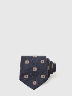 Reiss Navy Marco Silk-Wool Square-Medallion Tie