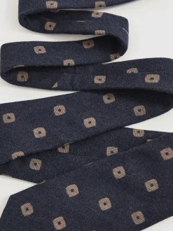 Reiss Navy Marco Silk-Wool Square-Medallion Tie