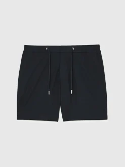 Reiss Navy Newmark Textured Drawstring Shorts