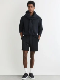 Reiss Navy Newmark Textured Drawstring Shorts