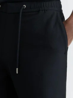 Reiss Navy Newmark Textured Drawstring Shorts
