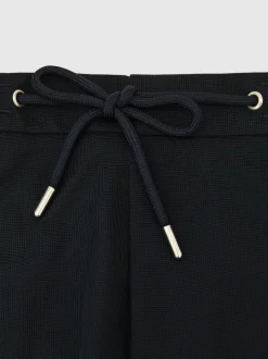 Reiss Navy Newmark Textured Drawstring Shorts