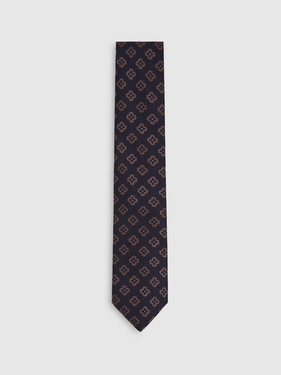 Reiss Navy Omero Silk-Wool Floral-Medallion Tie