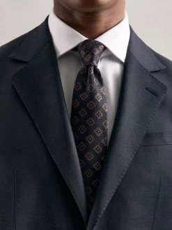 Reiss Navy Omero Silk-Wool Floral-Medallion Tie
