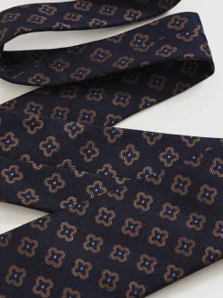 Reiss Navy Omero Silk-Wool Floral-Medallion Tie