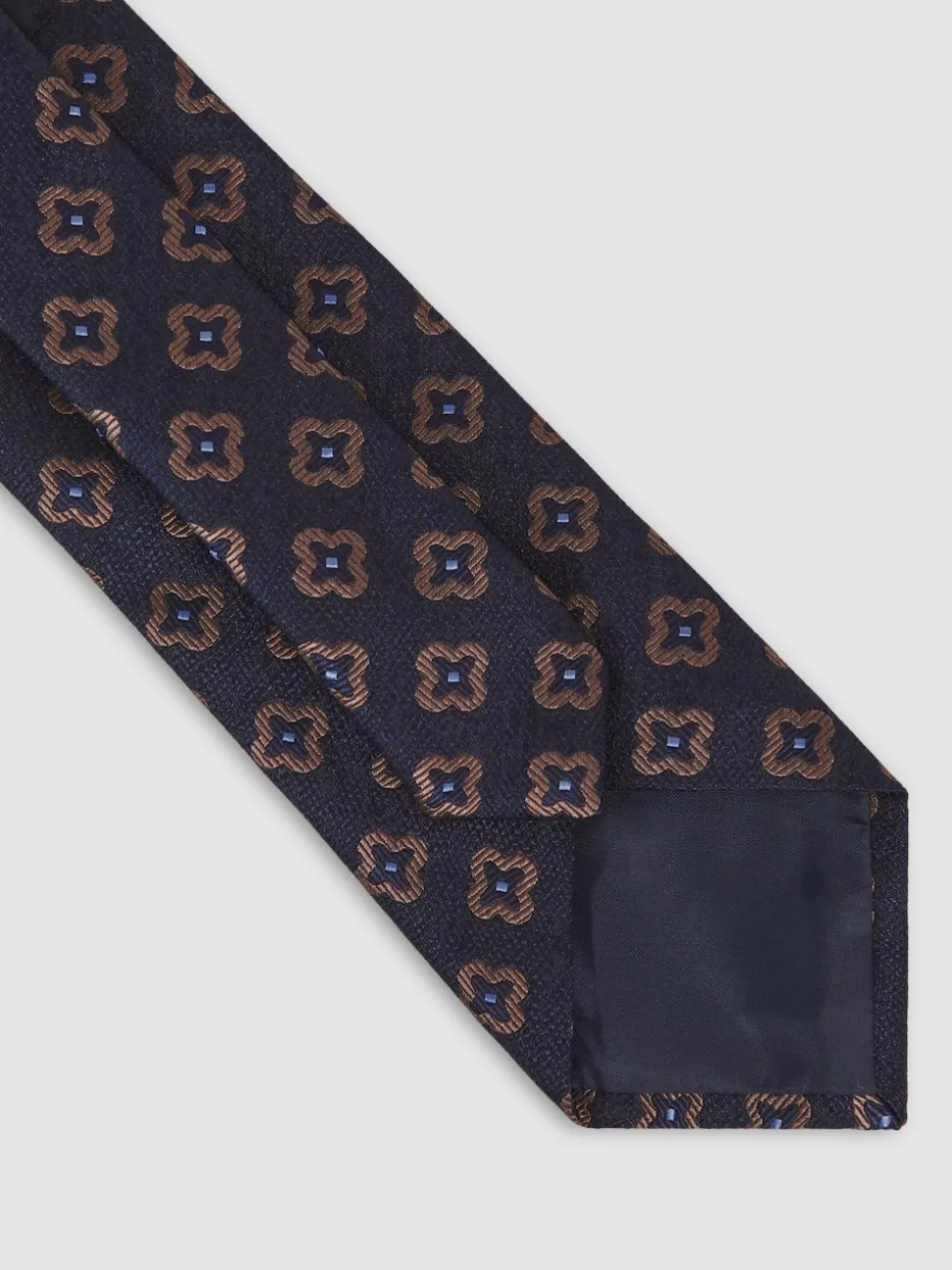 Reiss Navy Omero Silk-Wool Floral-Medallion Tie