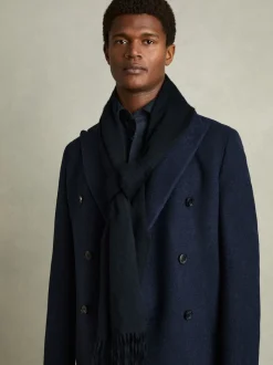Reiss Navy Picton Wool and Cashmere Scarf
