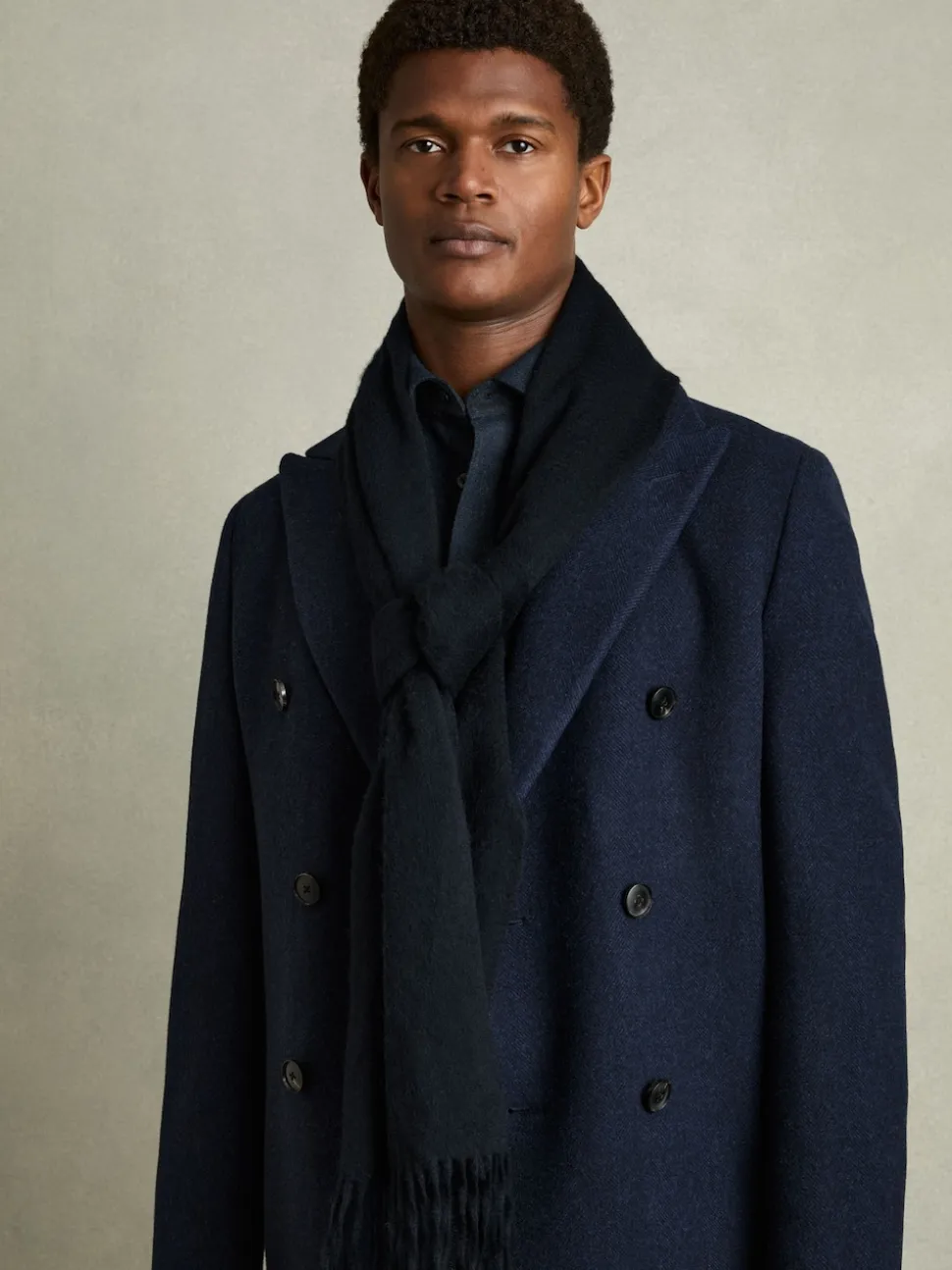 Reiss Navy Picton Wool and Cashmere Scarf