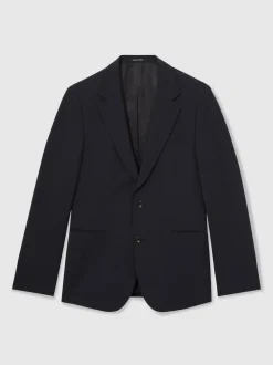 Reiss Navy Promise Wool-Blend Single-Breasted Suit Blazer Tailored-Fit