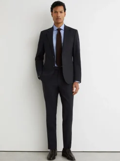 Reiss Navy Promise Wool-Blend Single-Breasted Suit Blazer Tailored-Fit