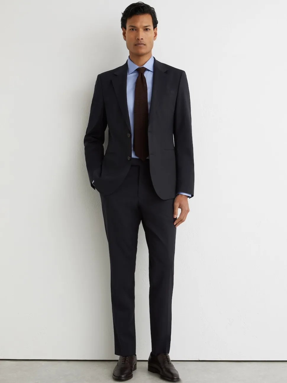 Reiss Navy Promise Wool-Blend Single-Breasted Suit Blazer Tailored-Fit