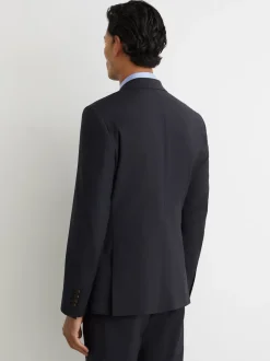 Reiss Navy Promise Wool-Blend Single-Breasted Suit Blazer Tailored-Fit