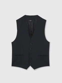 Reiss Navy Promise Wool-Blend Tailored-Fit Waistcoat