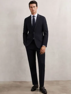 Reiss Navy Promise Wool-Blend Tailored-Fit Waistcoat
