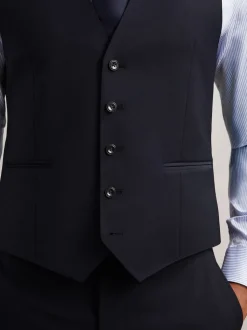 Reiss Navy Promise Wool-Blend Tailored-Fit Waistcoat