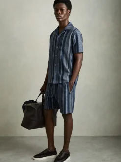 Reiss Navy River Aztec-Stripe Drawstring Shorts