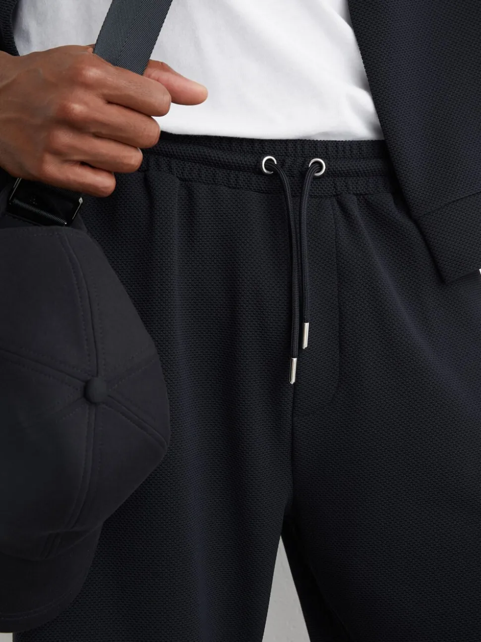 Reiss Navy Tavolla Textured Drawstring Shorts