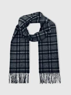Reiss Navy Theo Scarf Wool-Cashmere Check Scarf