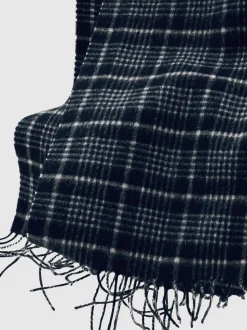 Reiss Navy Theo Scarf Wool-Cashmere Check Scarf
