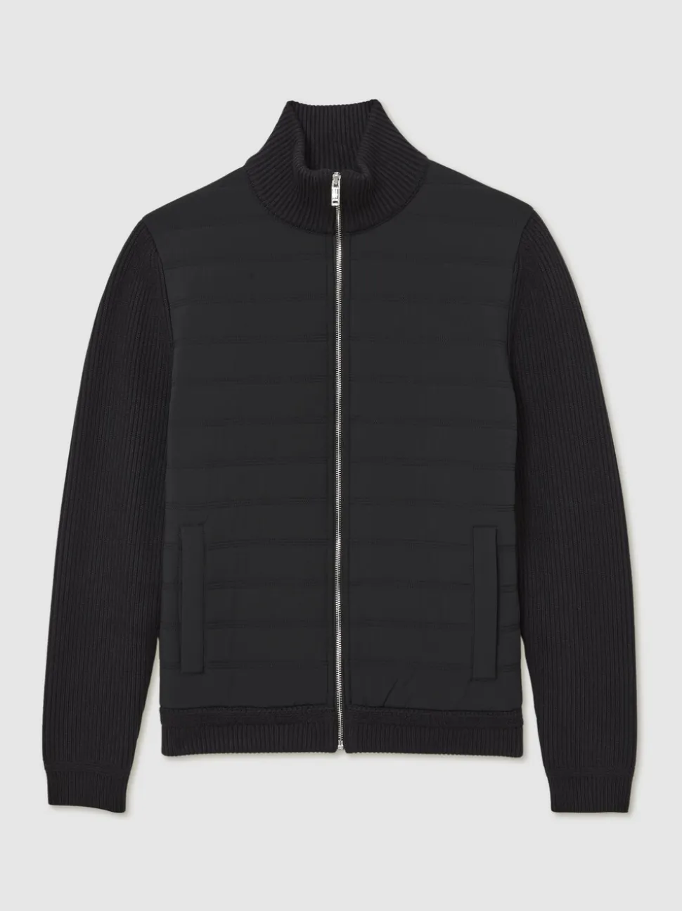 Reiss Navy Townsend Quilted Rib-Knit Funnel-Neck Jacket