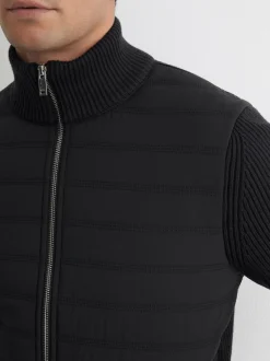 Reiss Navy Townsend Quilted Rib-Knit Funnel-Neck Jacket