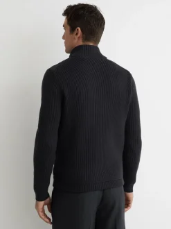 Reiss Navy Townsend Quilted Rib-Knit Funnel-Neck Jacket