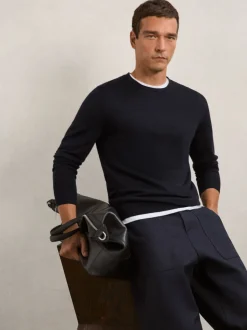 Reiss Navy Wessex Merino Wool Crew Neck Jumper