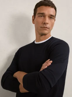 Reiss Navy Wessex Merino Wool Crew Neck Jumper