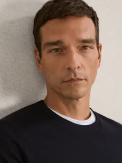 Reiss Navy Wessex Merino Wool Crew Neck Jumper