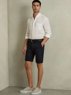 Reiss Navy Wicket Cotton Chino Shorts with Stretch