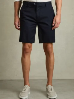 Reiss Navy Wicket Cotton Chino Shorts with Stretch
