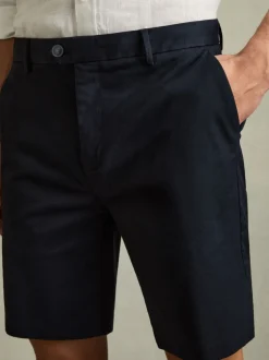 Reiss Navy Wicket Cotton Chino Shorts with Stretch