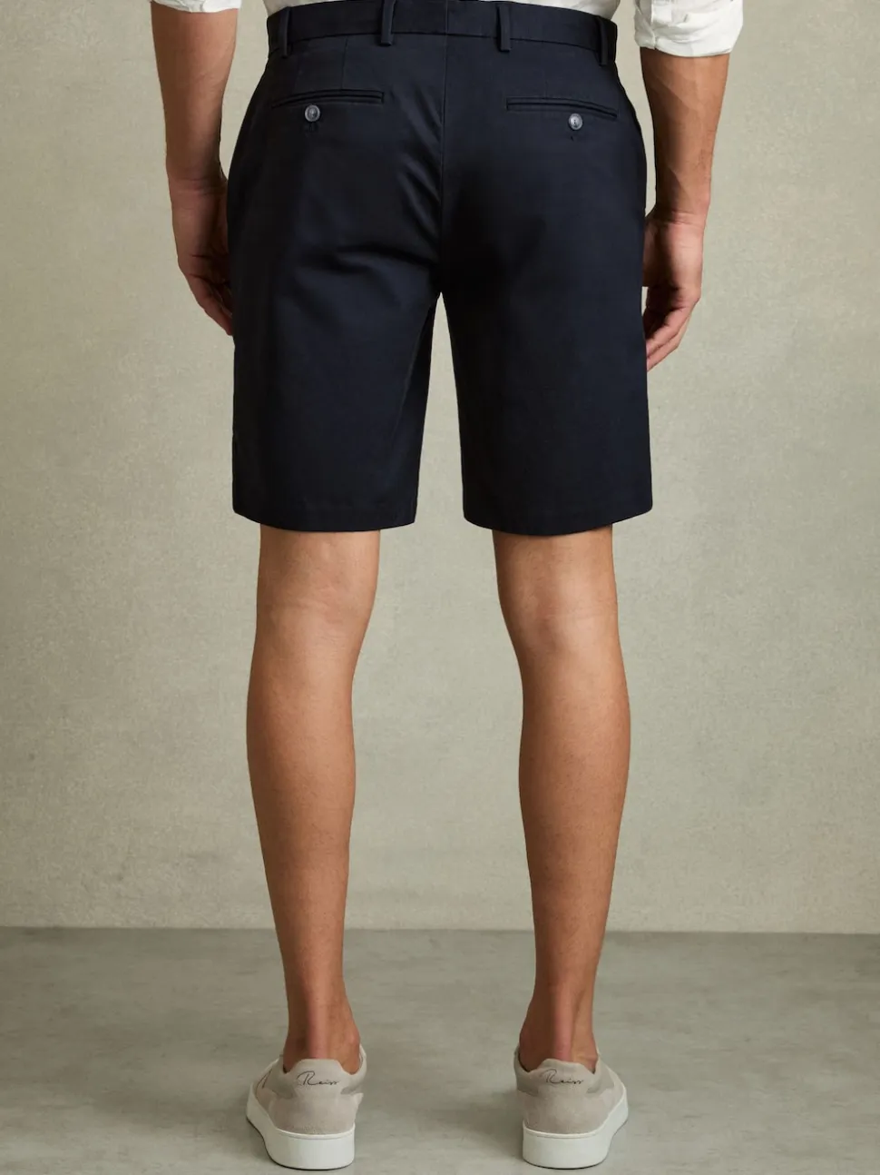 Reiss Navy Wicket Cotton Chino Shorts with Stretch