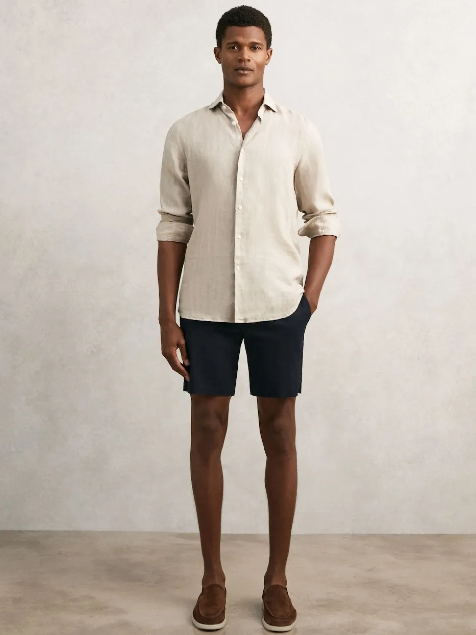 Reiss Navy Wicket Cotton Chino Shorts with Stretch