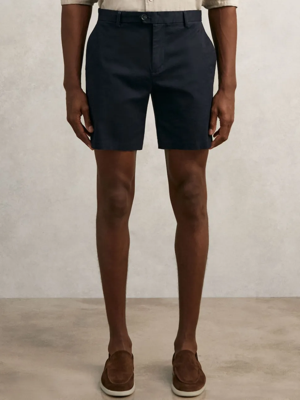Reiss Navy Wicket Cotton Chino Shorts with Stretch