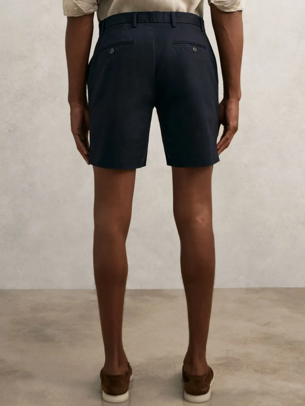 Reiss Navy Wicket Cotton Chino Shorts with Stretch