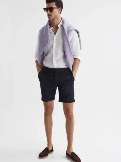 Reiss Navy Wicket Cotton Chino Shorts with Stretch